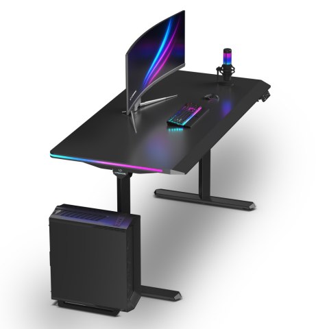 ULTRADESK Biurko dla gracza QUEST, 140x70cm, 72-120cm, czarny-czarny