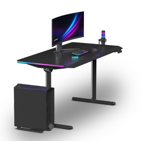 ULTRADESK Biurko dla gracza QUEST, 140x70cm, 72-120cm, czarny-czarny