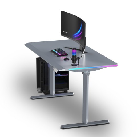 ULTRADESK Biurko dla gracza QUEST, 140x70cm, 72-120cm, szara-szara