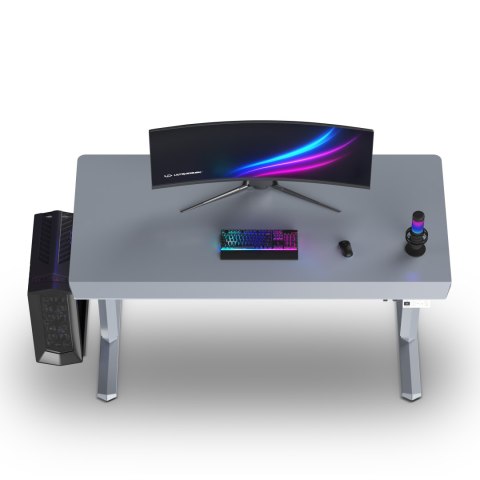 ULTRADESK Biurko dla gracza QUEST, 140x70cm, 72-120cm, szara-szara