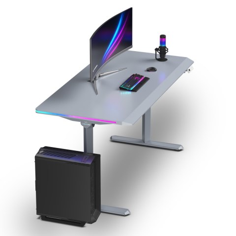 ULTRADESK Biurko dla gracza QUEST, 140x70cm, 72-120cm, szara-szara