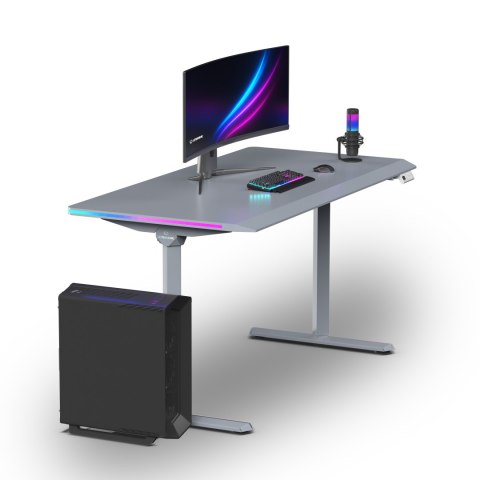 ULTRADESK Biurko dla gracza QUEST, 140x70cm, 72-120cm, szara-szara