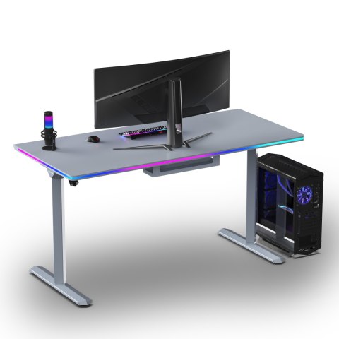 ULTRADESK Biurko dla gracza QUEST, 140x70cm, 72-120cm, szara-szara