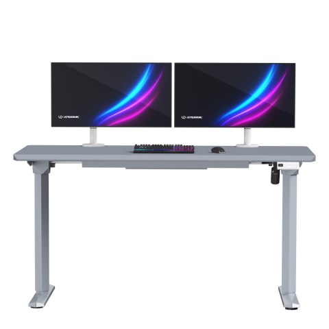 ULTRADESK Biurko dla gracza QUEST, 140x70cm, 72-120cm, szara-szara