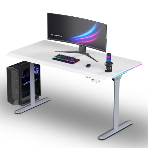 ULTRADESK Biurko dla gracza QUEST, 140x70cm, 72-120cm, szaro-biały