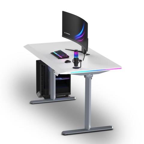 ULTRADESK Biurko dla gracza QUEST, 140x70cm, 72-120cm, szaro-biały