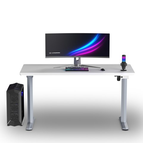 ULTRADESK Biurko dla gracza QUEST, 140x70cm, 72-120cm, szaro-biały