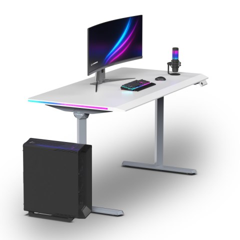 ULTRADESK Biurko dla gracza QUEST, 140x70cm, 72-120cm, szaro-biały