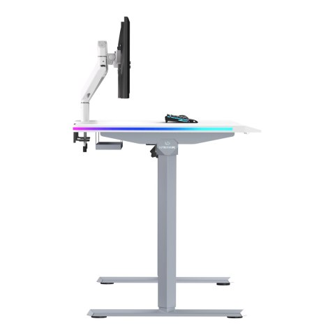 ULTRADESK Biurko dla gracza QUEST, 140x70cm, 72-120cm, szaro-biały