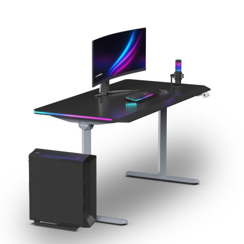 ULTRADESK Biurko dla gracza QUEST, 140x70cm, 72-120cm, szaro-czarny
