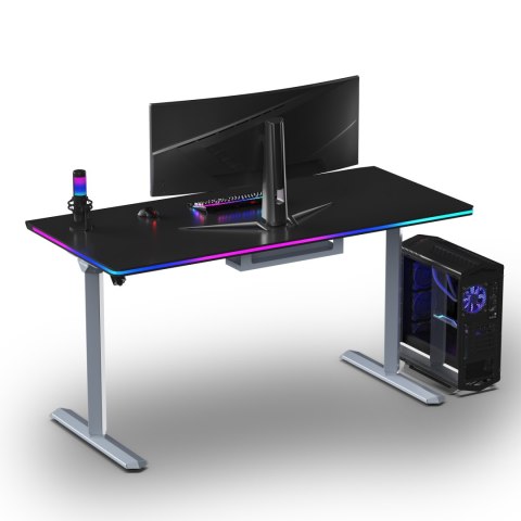 ULTRADESK Biurko dla gracza QUEST, 140x70cm, 72-120cm, szaro-czarny