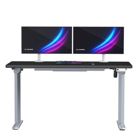 ULTRADESK Biurko dla gracza QUEST, 140x70cm, 72-120cm, szaro-czarny