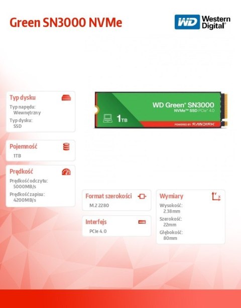 Dysk SSD Green 1TB M.2 2280 SN3000 NVMe PCIE4.0