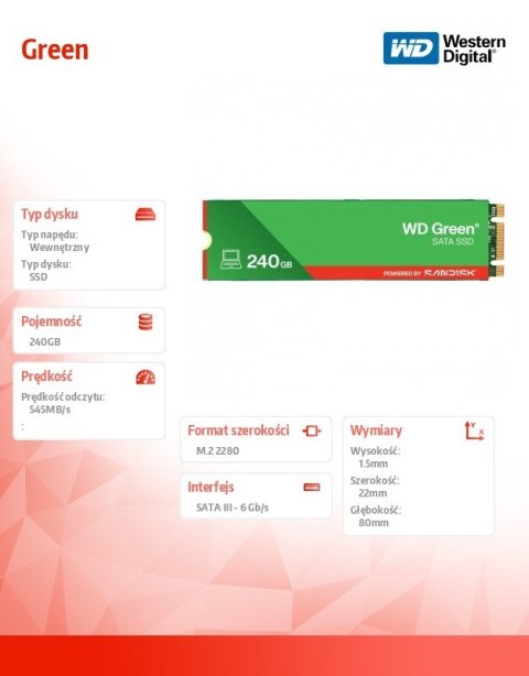 Dysk SSD Green 240GB SATA M.2 2280 WDS240G3G0B