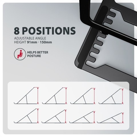 STND-LAB Podstawa do laptopów aluminiowa 10-17,3 cala 8 regulowanych pozycji, Czarna