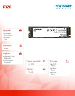 Dysk SSD 512GB P320 PCIe M.2 Gen3 x4 NVMe 3000/2200MB/s
