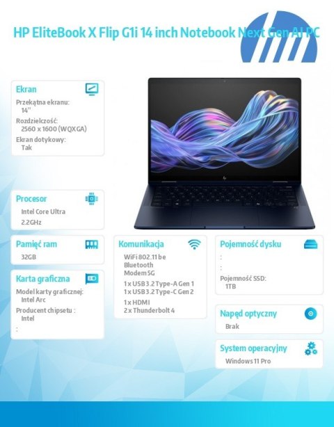 Notebook EliteBook X Flip G1i U7 258V 1TB/32GB/W11P/14 B9ZX9ET