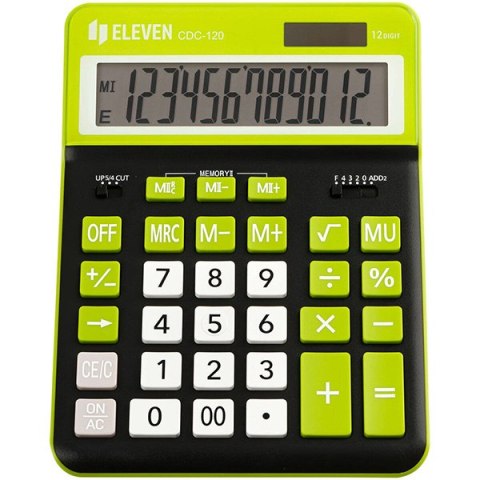 Eleven Kalkulator CDC-120-BK/GN, czarno-zielona, biurkowy, 12 miejsc, podwójne zasilanie