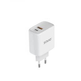 Ładowarka sieciowa Savio LA-06 USB Quick Charge Power Delivery 3.0 30W, 1xUSB Type C, 1xUSB, biała